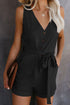 Button V Neck Romper With Belt
